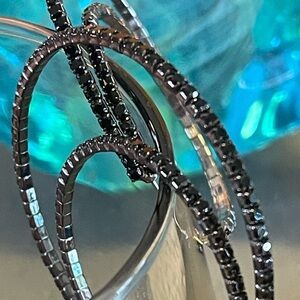 RJ GRAZIANO “Double Dazzle" Crystal Hoops in Black with Closed Clasp NWT